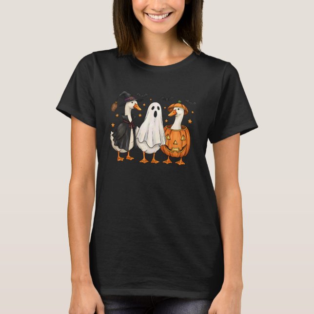 Cute Duck Boo Funny Spooky Goose Halloween Fall Pu T-Shirt (Front)