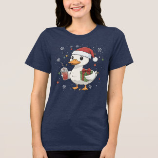 Cute Duck Christmas Drink Cozy Holiday Gift Tri-Blend Shirt