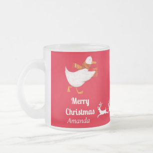 Cute duck christmas frosted glass coffee mug