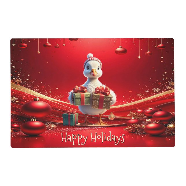 Cute Duck Christmas Holiday Paper Placemat (Front)