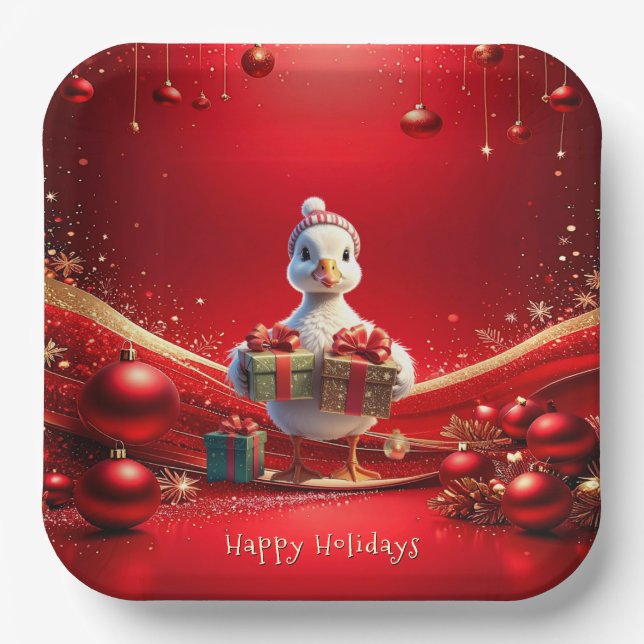 Cute Duck Christmas Holiday Paper Plate (Front)