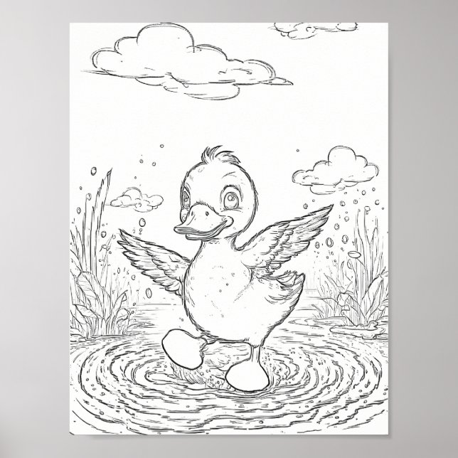 Cute Duck Coloring Page Poster  (Front)