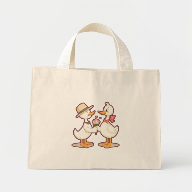 Cute Duck Couple Mini Tote Bag (Front)