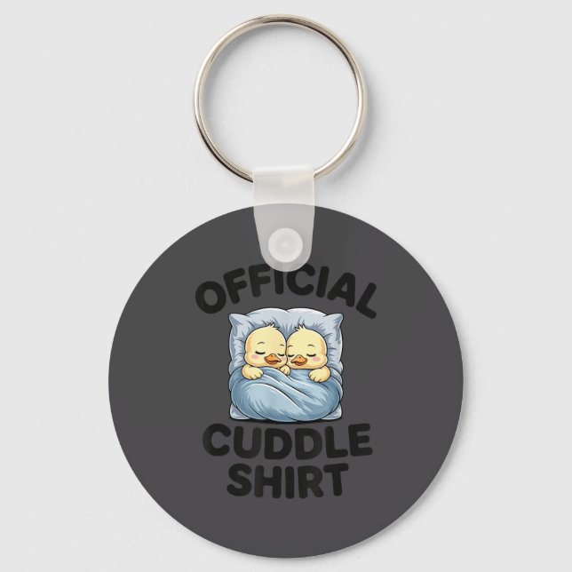 Cute Duck Couple Snuggle Cuddle  Keychain (Front)