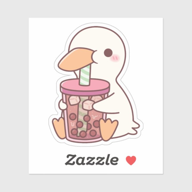 Cute Duck Drinking Boba Tea Sticker (Sheet)