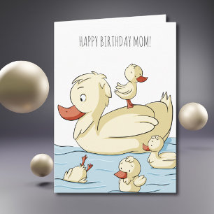 Cute Duck Family Happy Birthday Mom Card