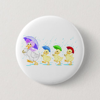 Cute Duck Family in Rain Pinback Button