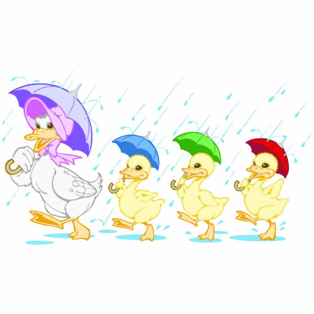 Cute Duck Family in Rain Statuette (Front)