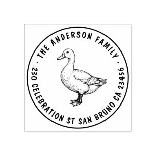 Cute Duck Family Name Round Return Address Rubber Stamp