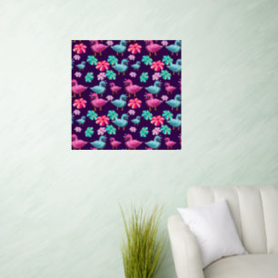 Cute Duck Floral Pattern Kawaii Pink Blue Ducks Wall Decal