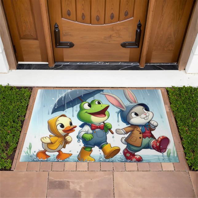 Cute duck, frog, bunny in the rain doormat (Outdoor)