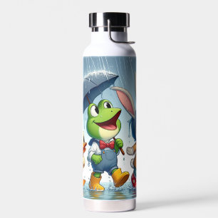 Cute duck, frog, bunny in the rain water bottle