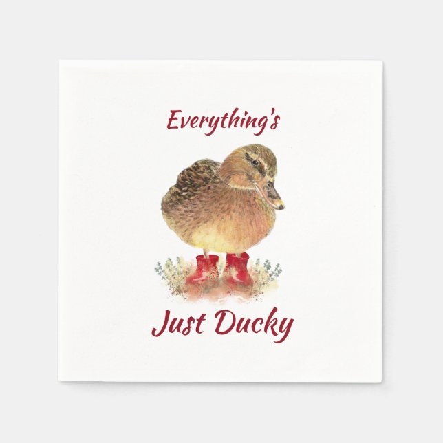 Cute Duck Fun Quote " Everything is Just Ducky"  Napkins (Front)