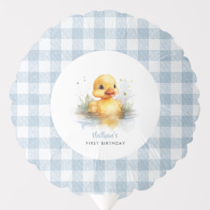 Cute Duck Gingham First Birthday Balloon