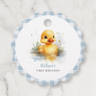 Cute Duck Gingham First Birthday Favor Tags