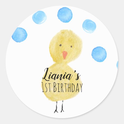 Cute Duck Hand Watercolor Birthday Party     Classic Round Sticker