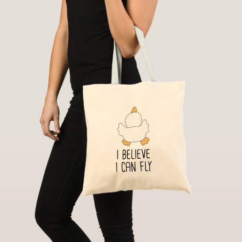 Cute Duck I Believe I Can Fly Funny Animal Tote Bag