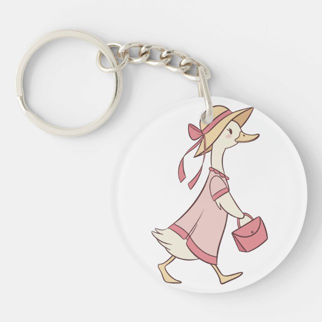 Cute Duck in Pink Dress Keychain  (Front)