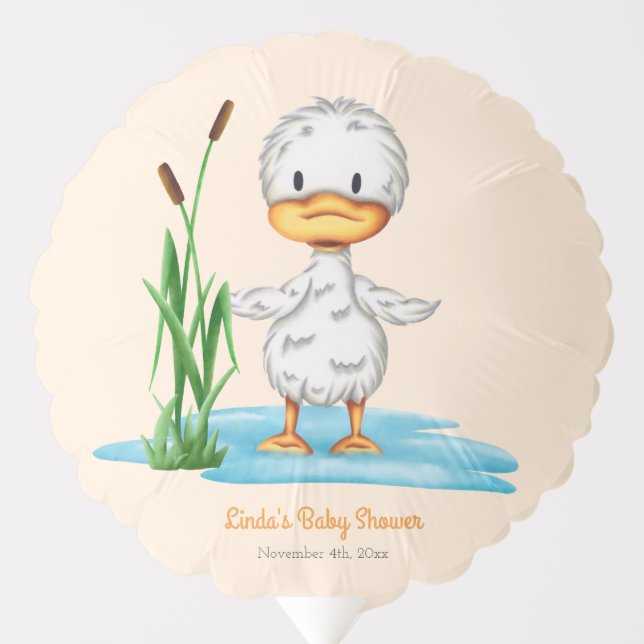 Cute Duck in Pond Neutral Baby Shower Balloon (Front)