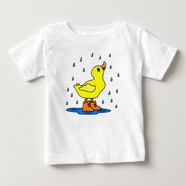 Cute Duck In Rain Baby T-Shirt (Front)