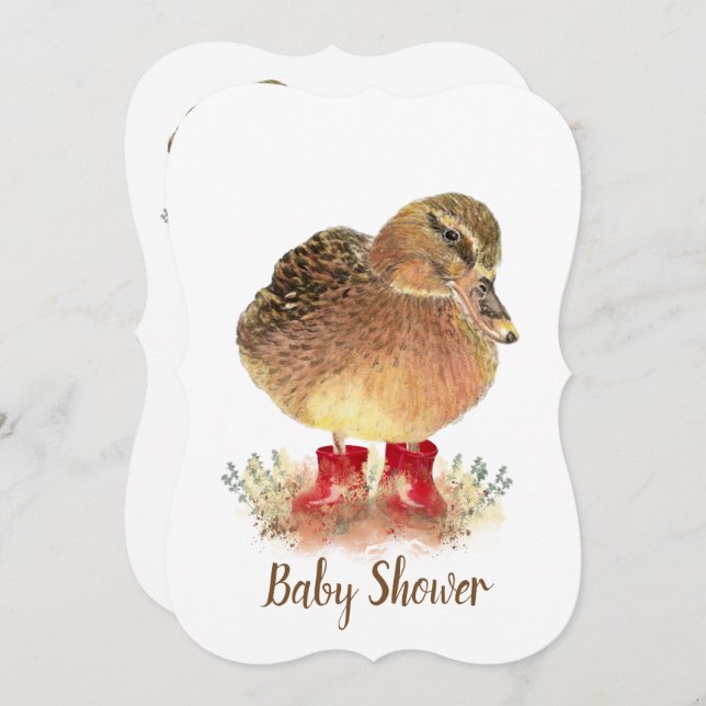 Cute Duck in Red Boots Baby Shower Invitation (Front/Back)