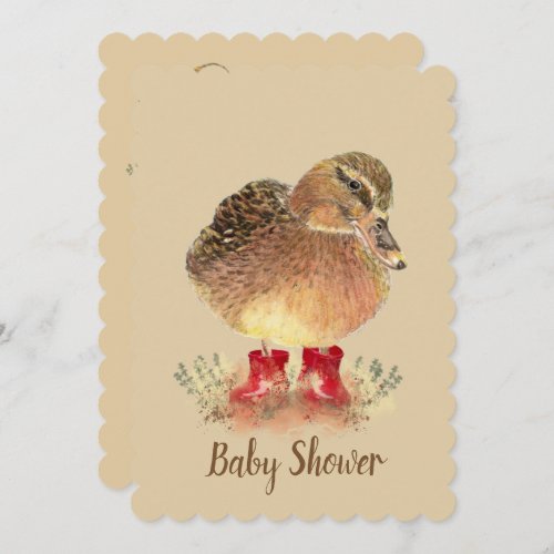 Cute Duck in Red Boots Baby Shower Invitation