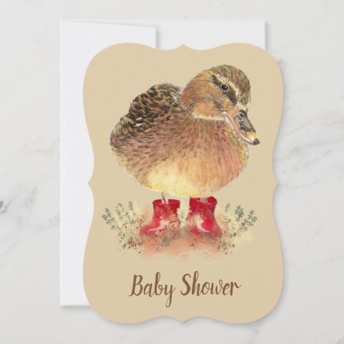 Cute Duck in Red Boots Baby Shower Invitation