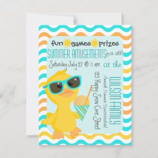Cute Duck in Sunglasses Holding a Sonw-Cone Invitation