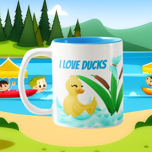 cute duck lovers add text Two-Tone coffee mug (Creator Uploaded)