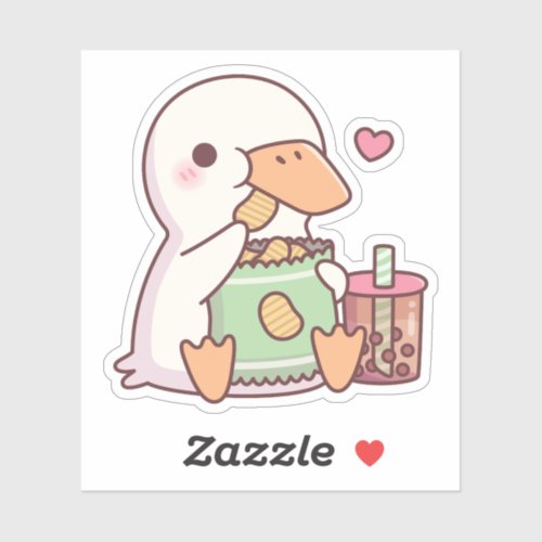 Cute Duck Loves Potato Chips And Boba Tea Sticker