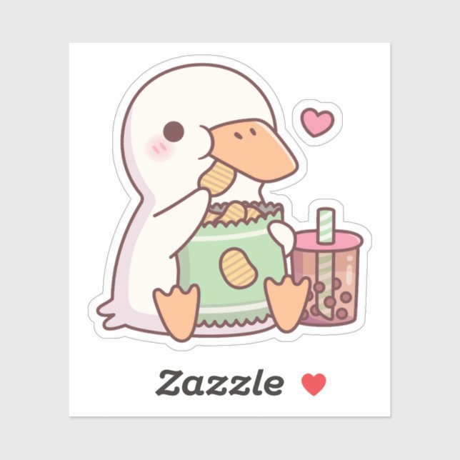 Cute Duck Loves Potato Chips And Boba Tea Sticker (Sheet)