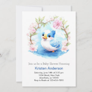 Cute Duck Meadow Blue Boy Baby Shower Invitation