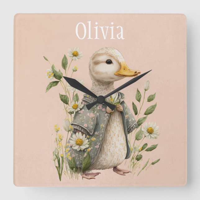 Cute Duck Name Home Decor  Square Wall Clock (Front)