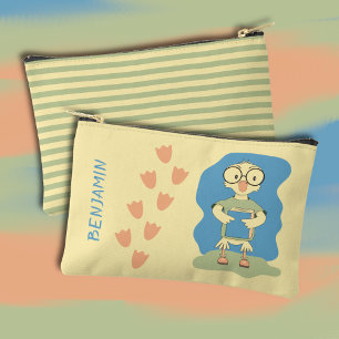 Cute Duck Nerd with Book Kid Yellow Pencil Pouch