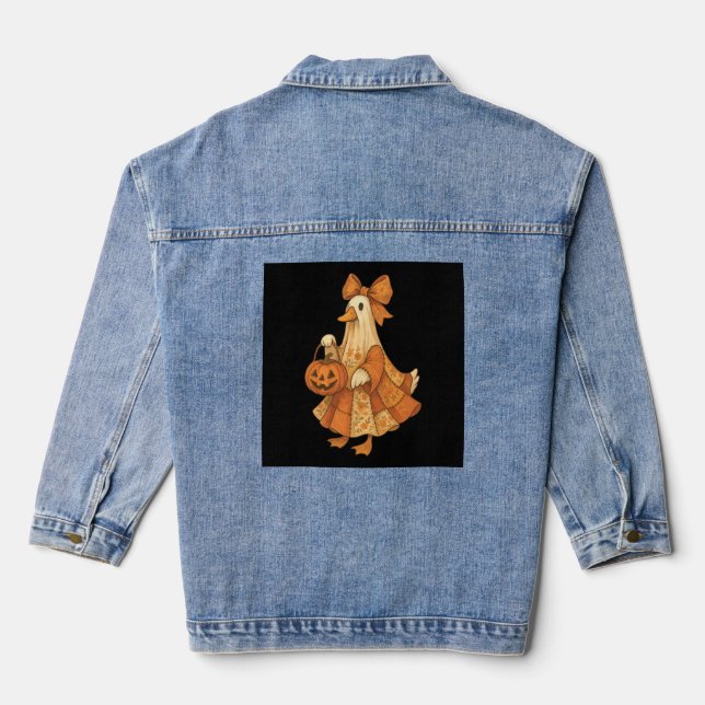 Cute Duck Patchwork Halloween Party Denim Jacket (Back)
