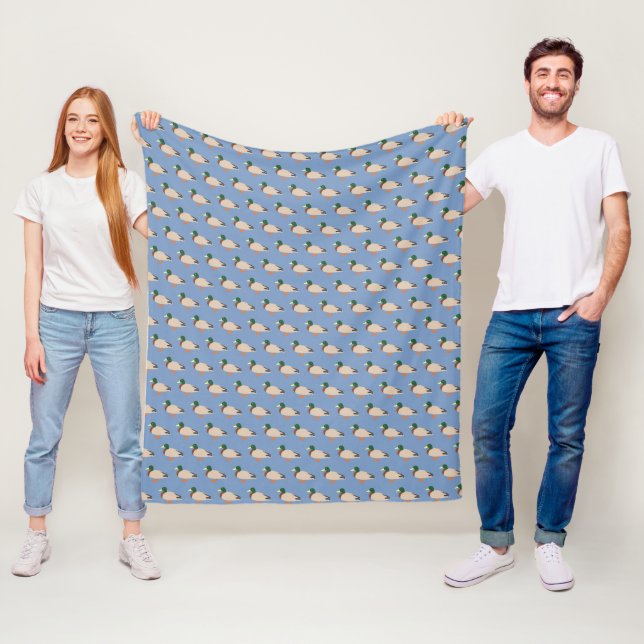 Cute Duck Pattern on Blue Fleece Blanket (In Situ)