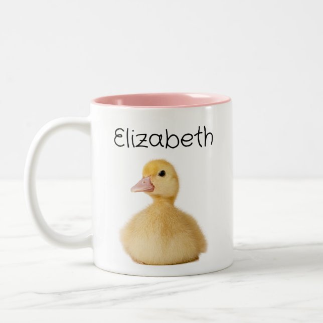 Cute Duck Personalized Name Two-Tone Coffee Mug (Left)