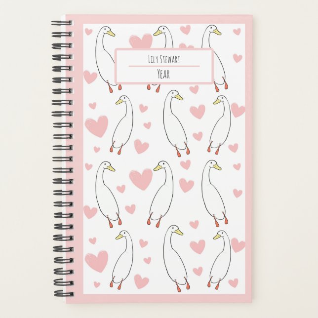 Cute Duck Pink Heart Personalize Planner (Front)