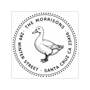 Cute Duck Round Family Name & Return Address Self-inking Stamp