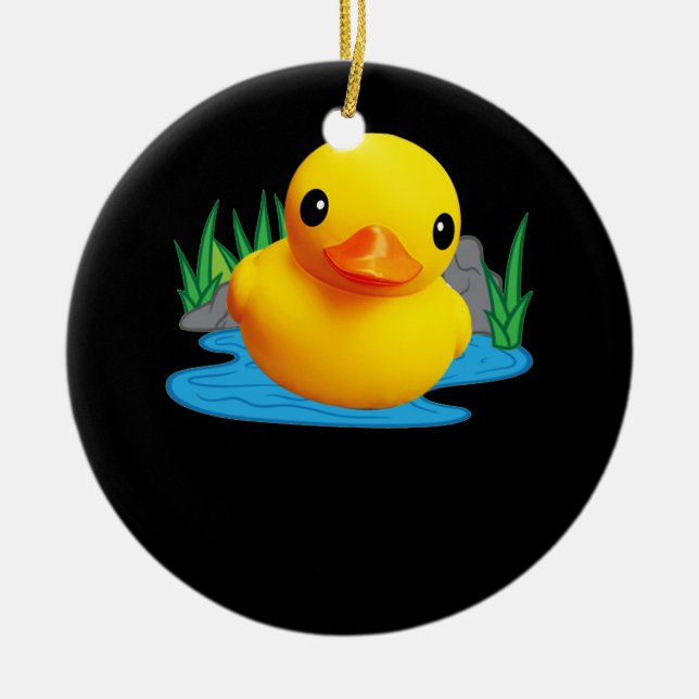 Cute Duck Rubber Duckling 3D Effect Ceramic Ornament (Front)