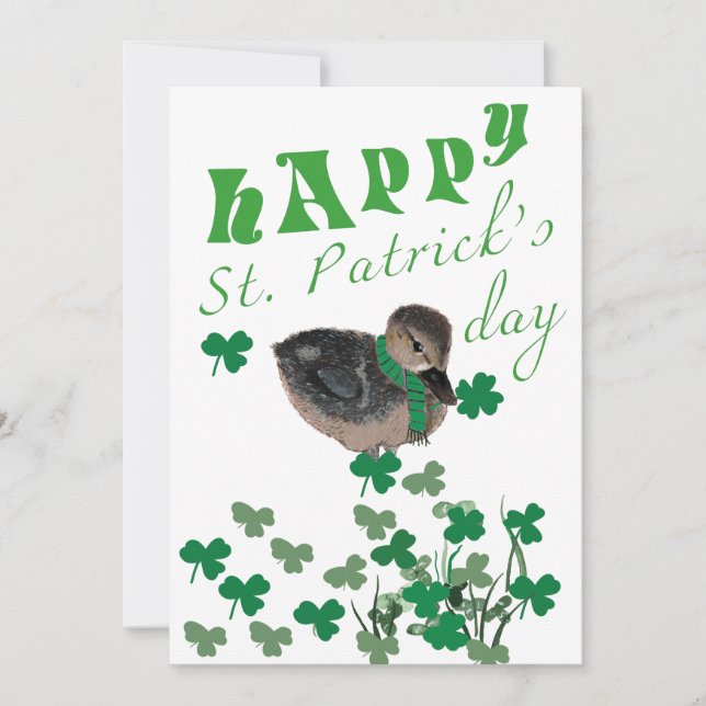 Cute Duck Shamrock Clover Happy St Patrick's Day  Holiday Card (Front)