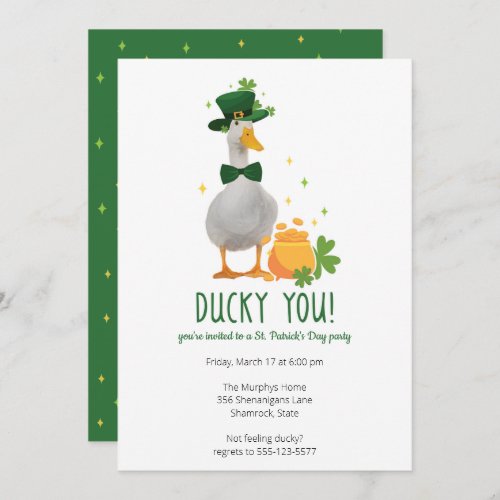 Cute Duck St Patricks Day Party Invitation