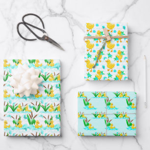 cute duck tiled pattern party wrapping paper sheets