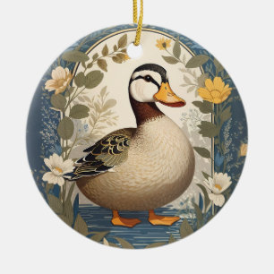 Cute Duck Vintage Floral Nature Inspired Ceramic Ornament