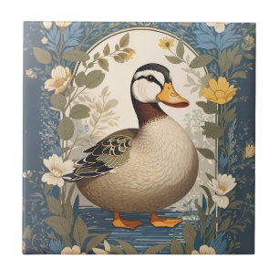 Cute Duck Vintage Floral Nature Inspired Ceramic Tile