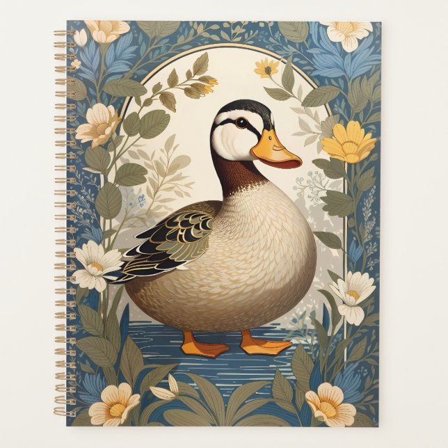 Cute Duck Vintage Floral Nature Inspired Planner (Front)