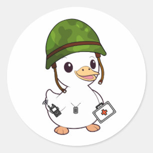 Cute Duck Wearing army helmet Classic Round Sticker