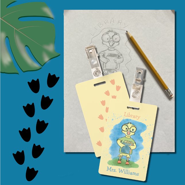 Cute Duck with Book Yellow Library Hall Pass Badge (Creator Uploaded)
