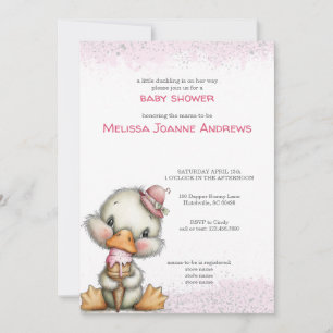 Cute Duck with Pink Ice Cream Girl Baby Shower Invitation