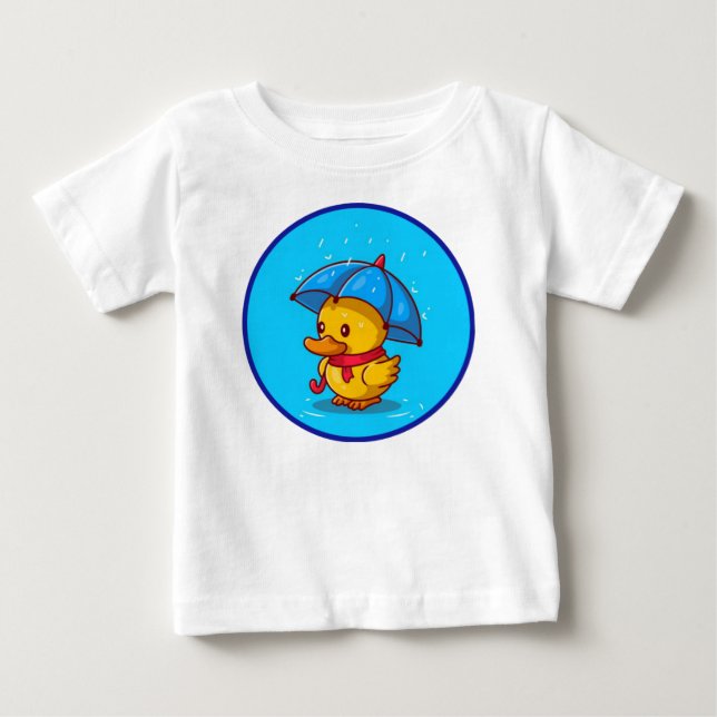 Cute Duck With Umbrella Rain Cartoon-23734 Baby T-Shirt (Front)